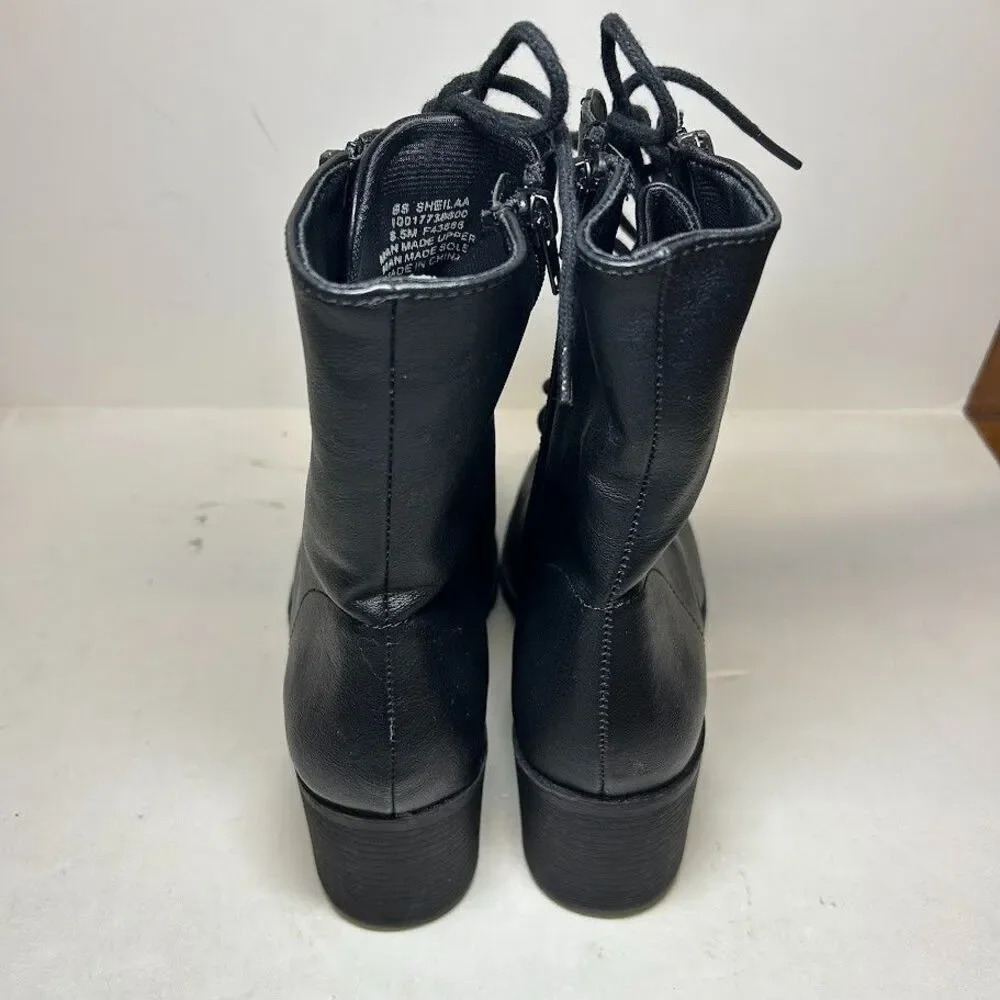 Sun Stone Womens 6.5 M Black Sheila Lace Up Block Heel Booties DISPLAY RW3